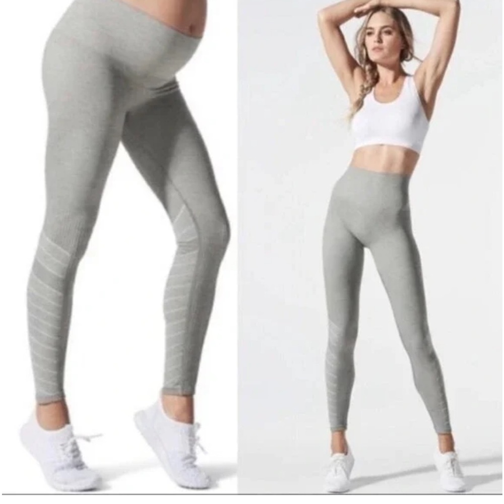 BLANQI Maternity Sport Support Hipster Over The Belly Cuffed Leggings Gray